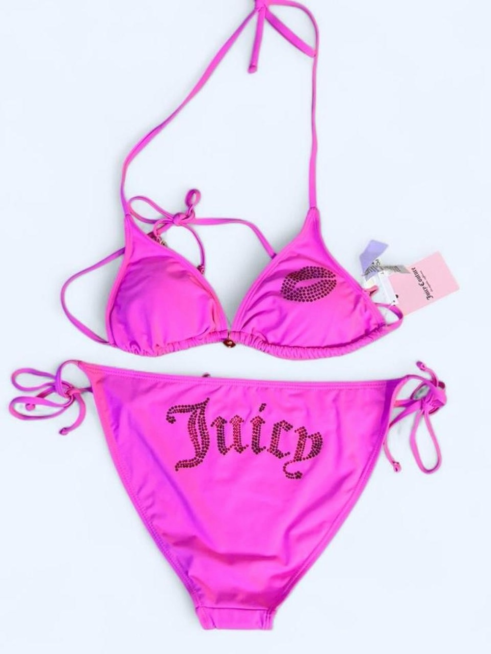 Juicy Couture Hot Pink Rhinestone Triangle Bikini set